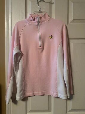 Masters Magnolia Lane Long Sleeve Half-Zip Pink and White Pullover Top